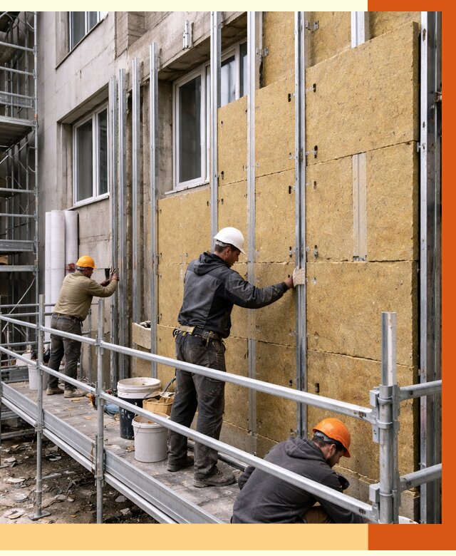 Утепление вентилируемого фасада в Кашире от 5832 руб/м2 — монтаж и утепление вентфасад | ТепломастерКшр